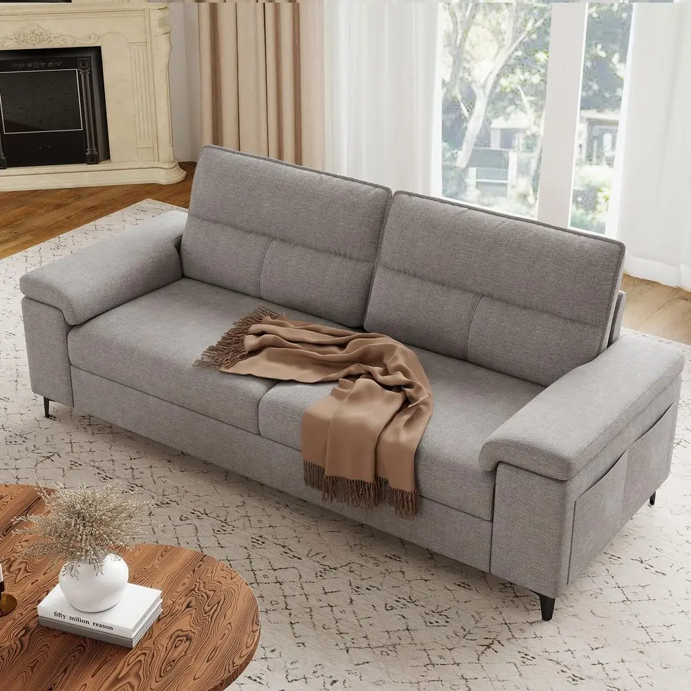 

88.97 Modern Sofa Couches for Living Room, Deep Seat Sofas with 8Cushion, Comfy 2Seater Chenille Loveseat with Convertible Armr