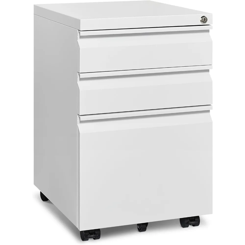 

Mobile File Cabinet for Home Office, Lockable 3 Drawer Filing Cabinet with Wheels for A4-Size/Letter-Size/Legal-Size, Fully Asse