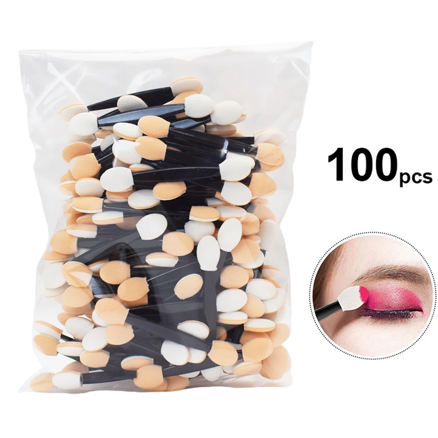 50/100Pcs/ Bag Small Portable Eyeshadow Applicators In Bulk Double Sponge Eye Shadow Brush Makeup Mini Tools Wholesale