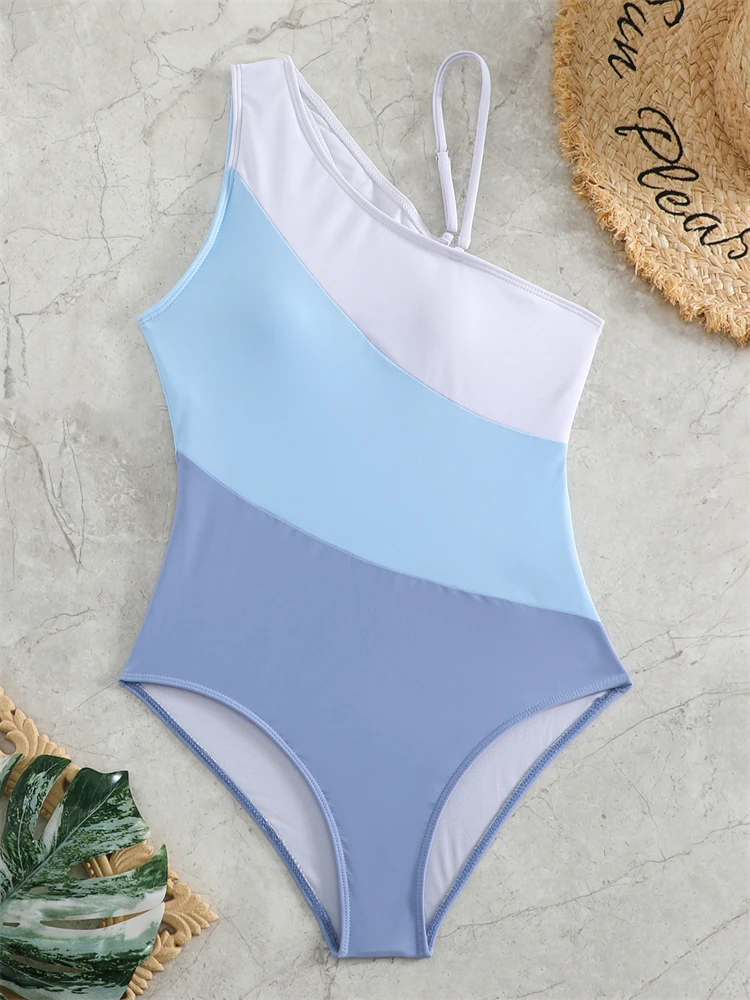 

One Piece Swimsuit Women 2024 New Solid Patchwork Sling Sexy Bodysuit Swimwear Monokini Summer Beachwear Bathing Suit For Female