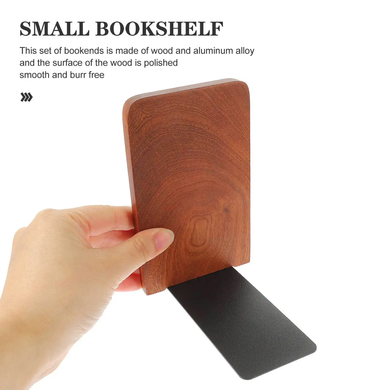 

2Pcs Wood Metal Base Bookends Practical Desktop Book Holders Office Study Book Organizers Bookends Metal Base Bookstand