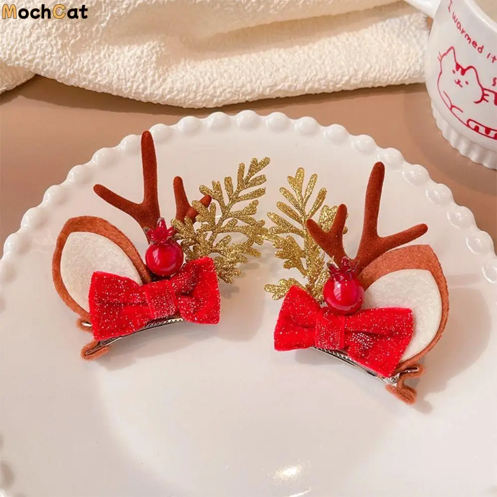 

Han Clothes Accessories Antler Hairpin Bow Duckbill Clip Christmas Hair Clip Flower Hair Decoration Deer Horn HeadWear Party