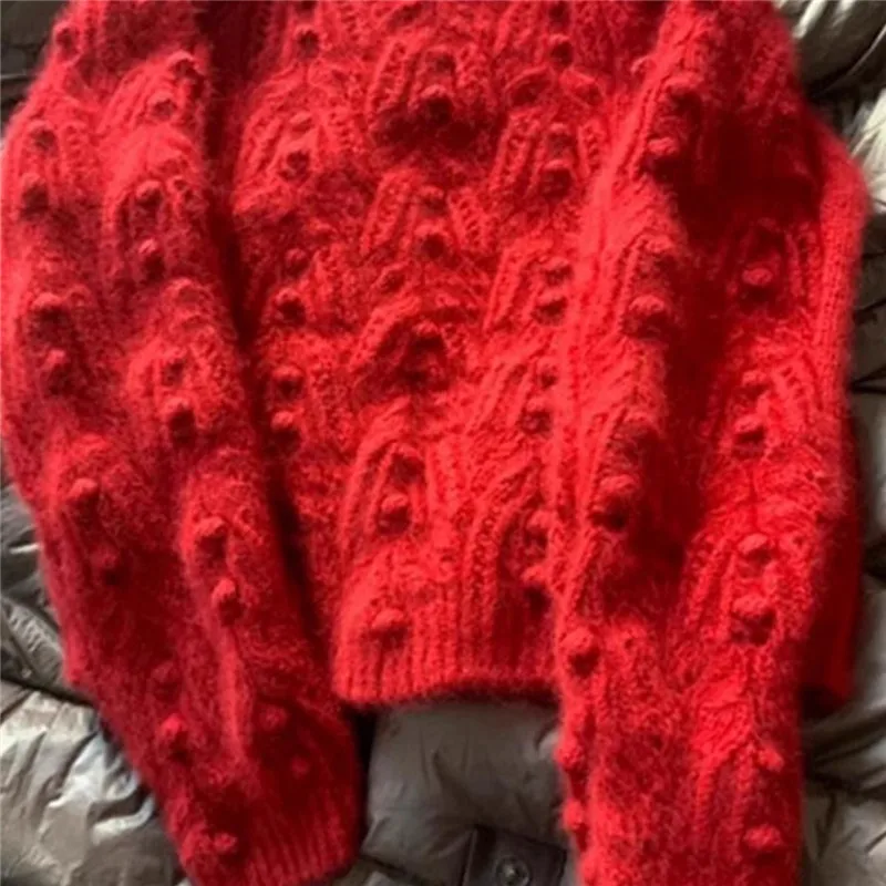 

Korean Fashion Cashmere Red Sweater Women 2025 New Autumn Long Sleeve Knitted Pullovers Casual Female Basic Jumper