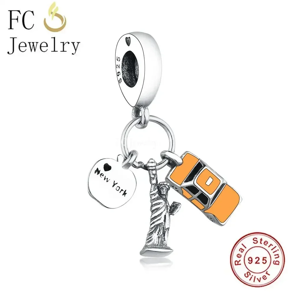 FC Jewelry Fit Original Charm Bracelet 925 Sterling Silver Suitcase Camera Travel The World  Bead For Making Women Berloque 2022