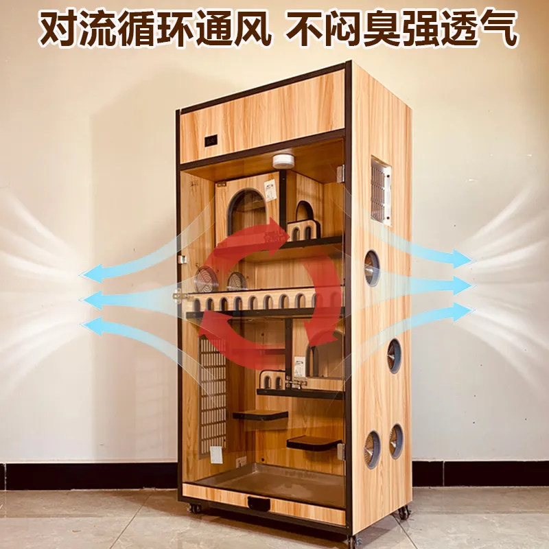 For Chinchilla Wooden Cage with AC & Electronic Cool Nest, Luxury Villa Pet House