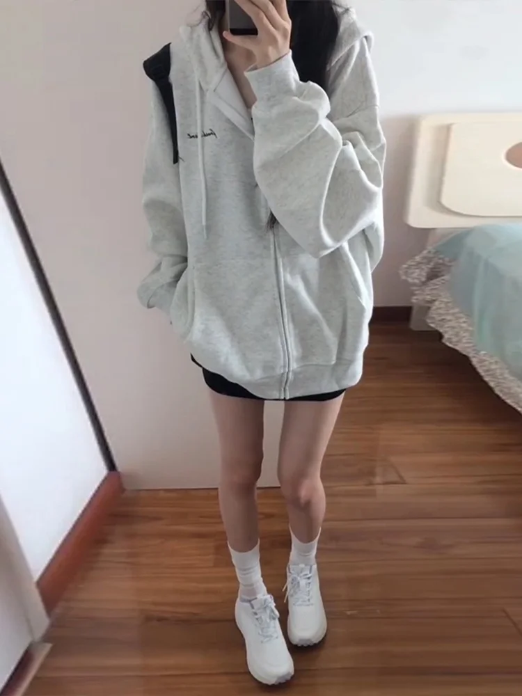 Vroege herfst ey hoodie dames nieuwe 2025, oversize luie sle vest jas lente herfst winter klein formaat casual zoete sle