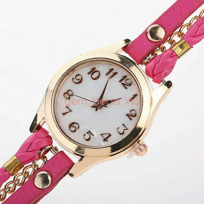 Bracelet Wending Analog Watches PU Wristwatch Quartz Watch Woven Leather Women