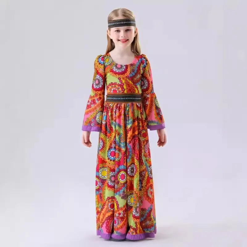 

Medieval Retro Children's Costume Disco Hippie Cospaly Halloween Masquerade Party Stage Performance Costume Girl Waist Dress New