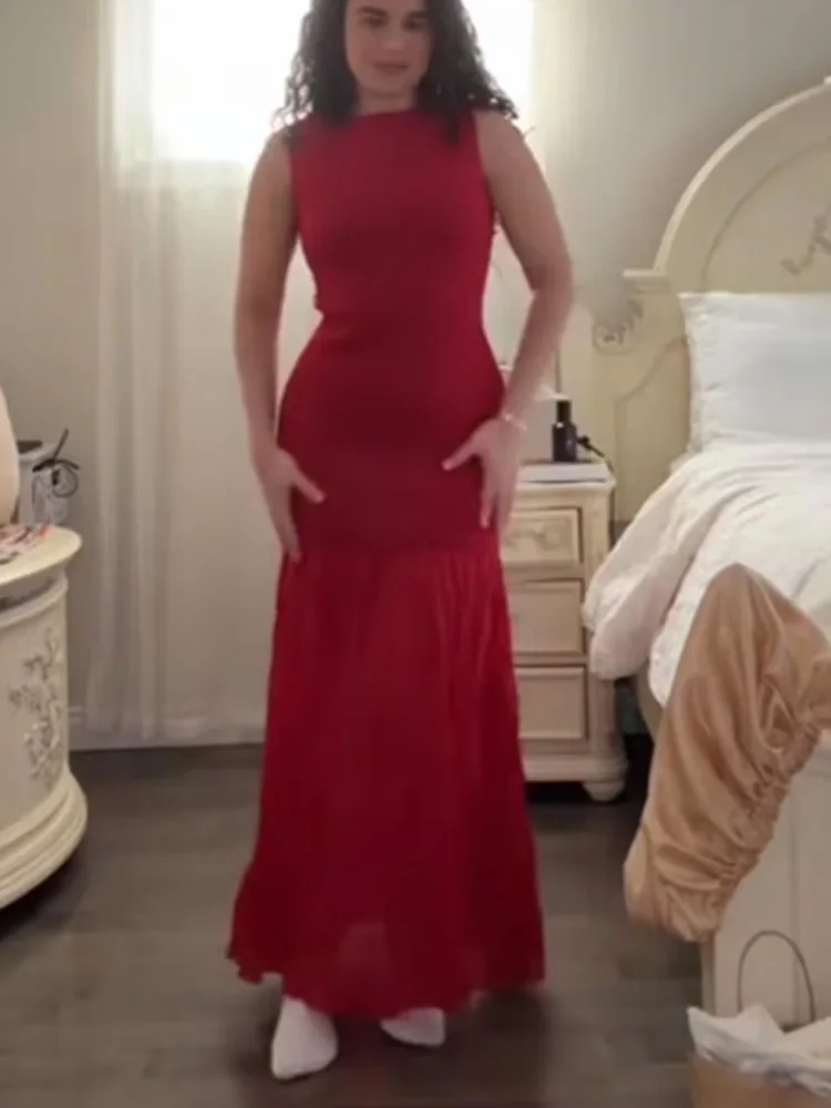 HH femme nouvelle mode mince solide longues robes col rond sans manches épissage robes femme élégante robe tricotée 2 couleurs