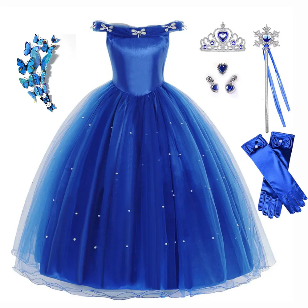 Halloweem Costume for girl Princess Cinderella Butterfly Dress Up Tiara ,Wand Gloves, Cape, Necklace Earrings Birthday Gift Set