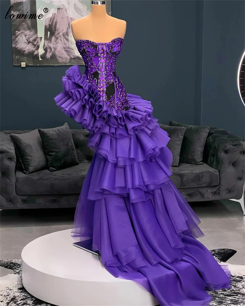 Asymmetrical Purple Prom Dresses For Women Strapless Special Dance Performance Dresses Mermaid Party Dresses Vestidos De Noche