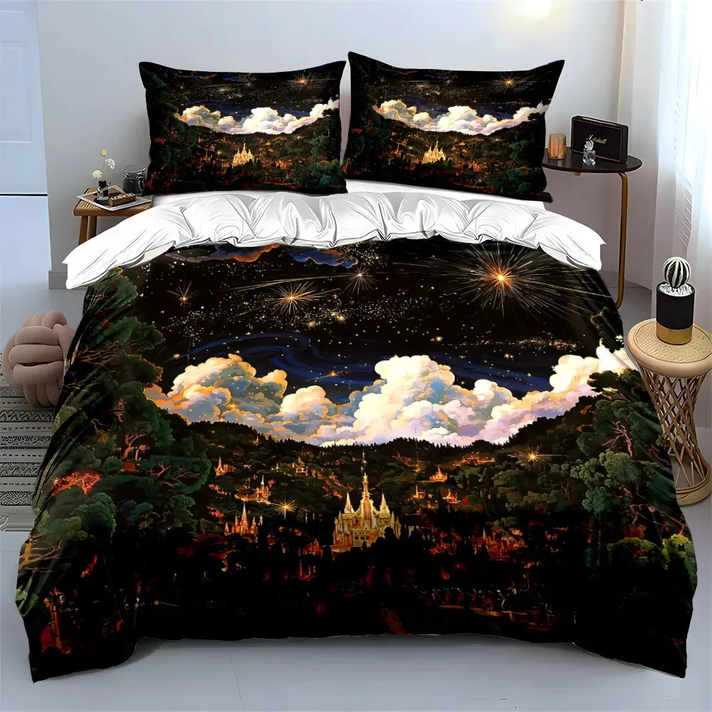 

Fantasy Castle Night Scenery Decor Bedding Set with 1 Duvet Cover 2 Pillowcases Single Double King Queen, Gift
