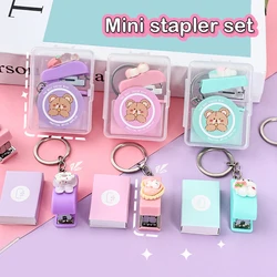 1Set Mini Macaron Color Metal Stapler Set With Staples Binding Tools Creative Keychain Office School Supplies Student Stationery