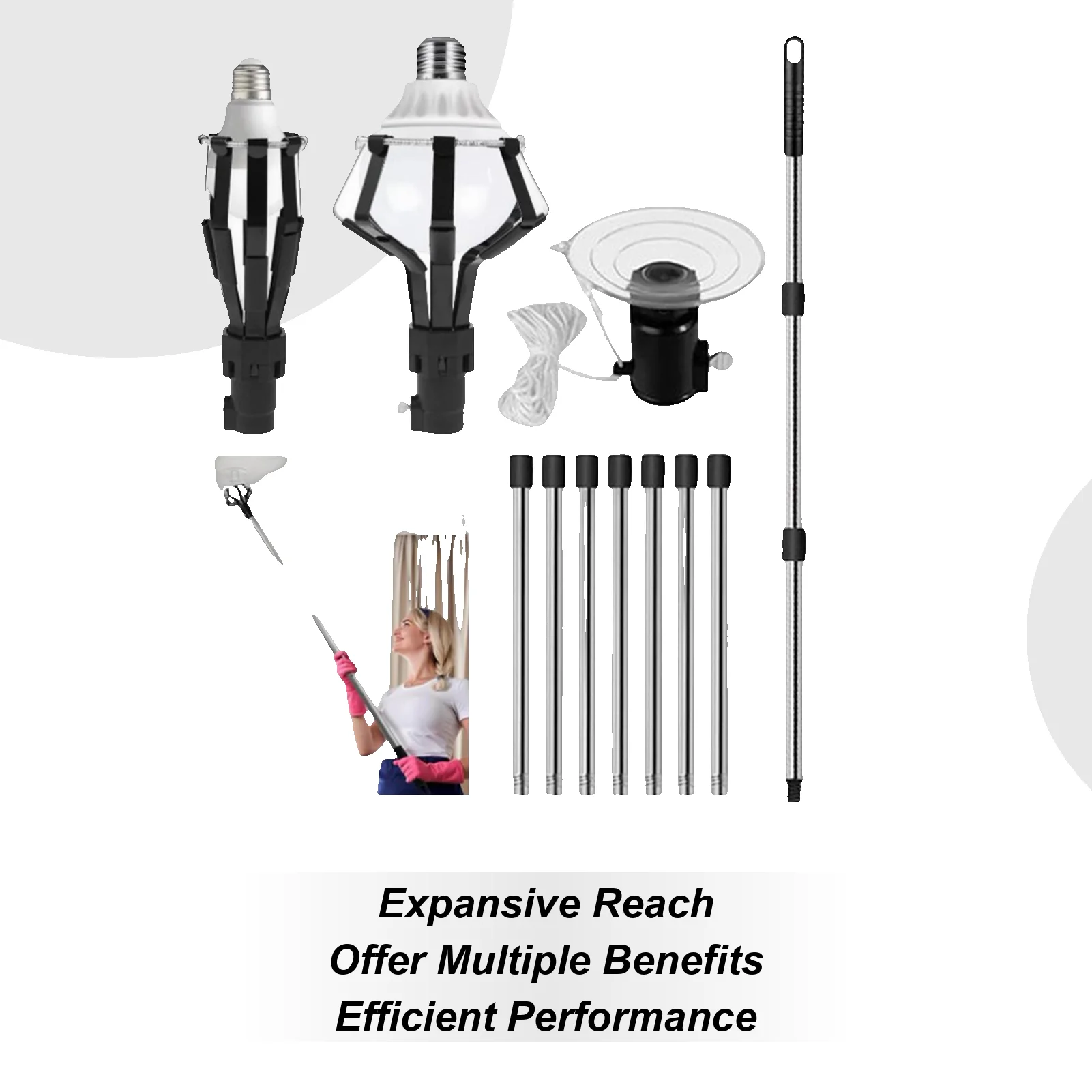 

12-футовый сменщик лампочек для высоких потолок и встраиваемых светильников, инструмент для смены столбов лампочек, инструмент для удаления сломанных потолков ﻿