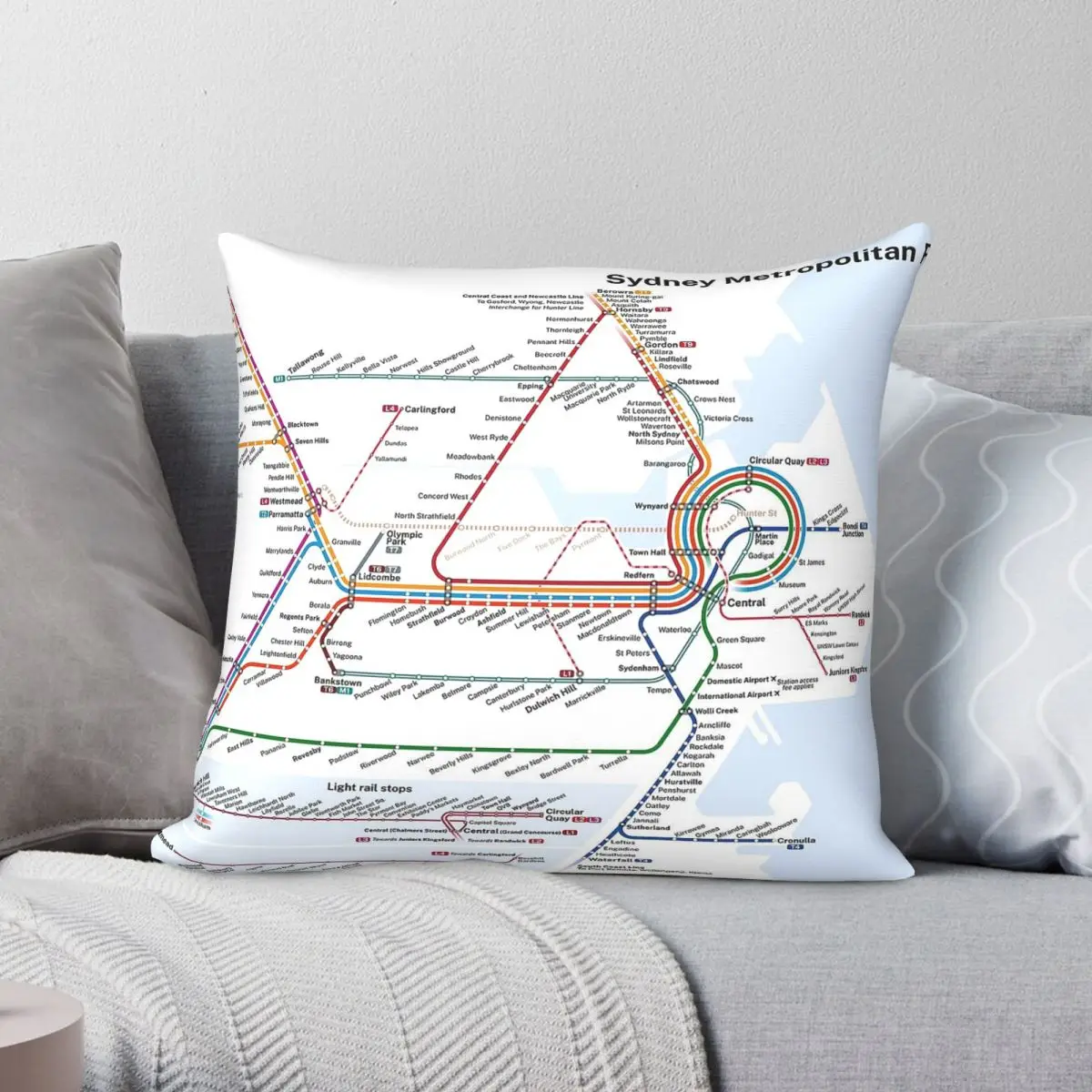 Sydney Trains Metro Map 2025 Square Pillowcase Polyester Linen Velvet Pattern Decor Throw Pillow Case Car Cushion Cover 45x45