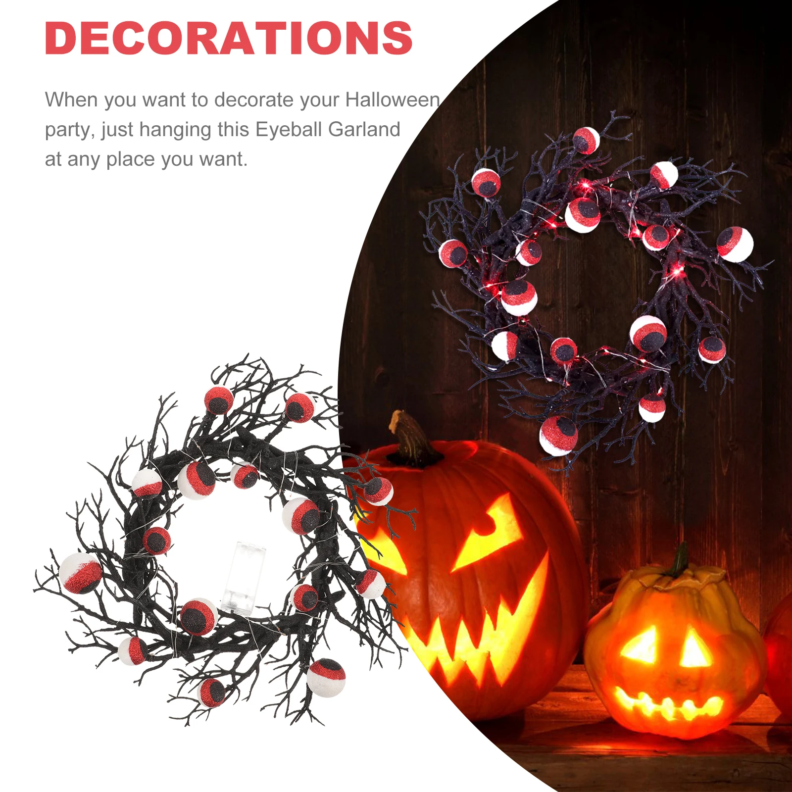 

Glowing Wreath Eyeball Halloween Decorative Simulated Plastic Skull Gothic Wall Hanging Home Party Supplies DIY Decor