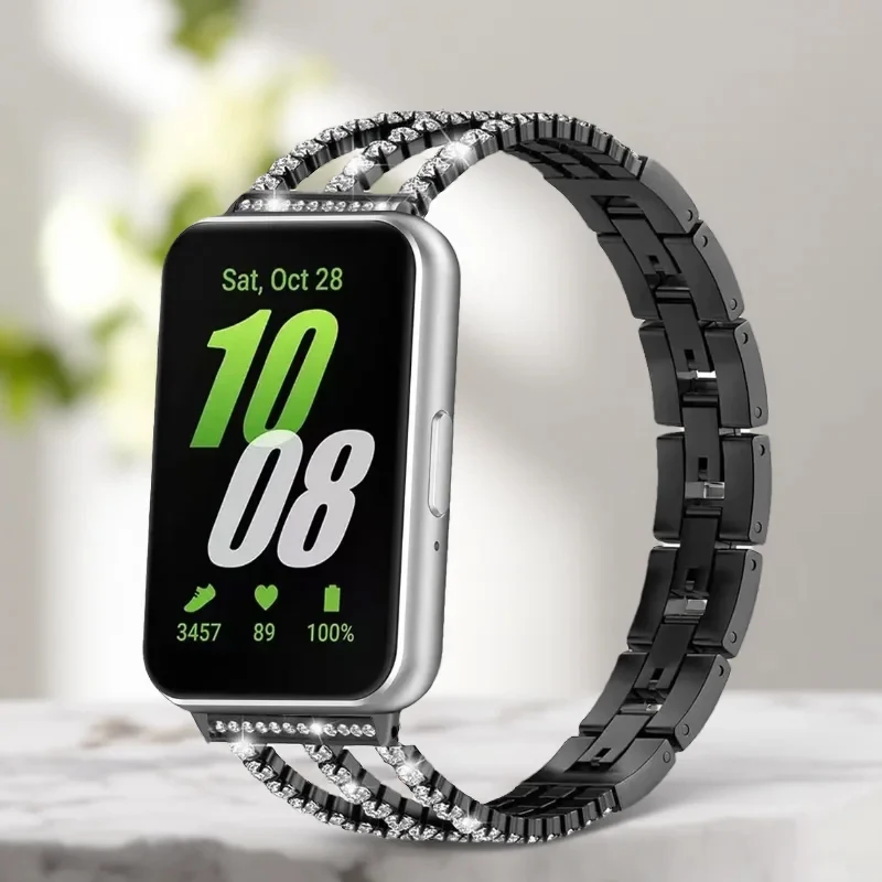 Metal Chain-styled Watch Strap For Samsung Galaxy Fit 3 Women Diamond Jewelry Band For Samsung Galaxy Fit 3 SM-R390 Accessories