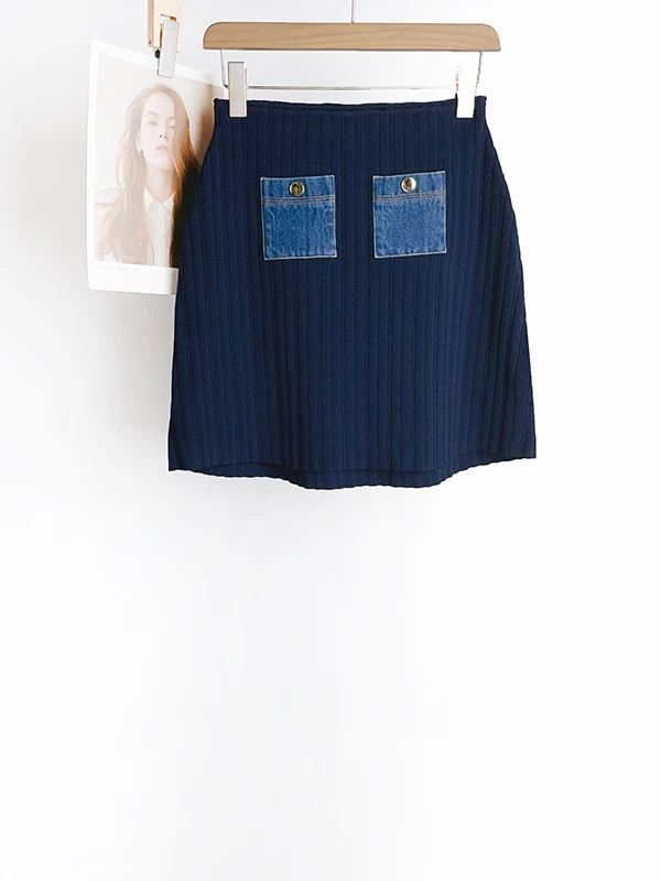 

Лето 2025 г., вязаный джинсовый круглый пуловер с жилетом и юбкой French Sle, комплект из двух предметов для Ele Women