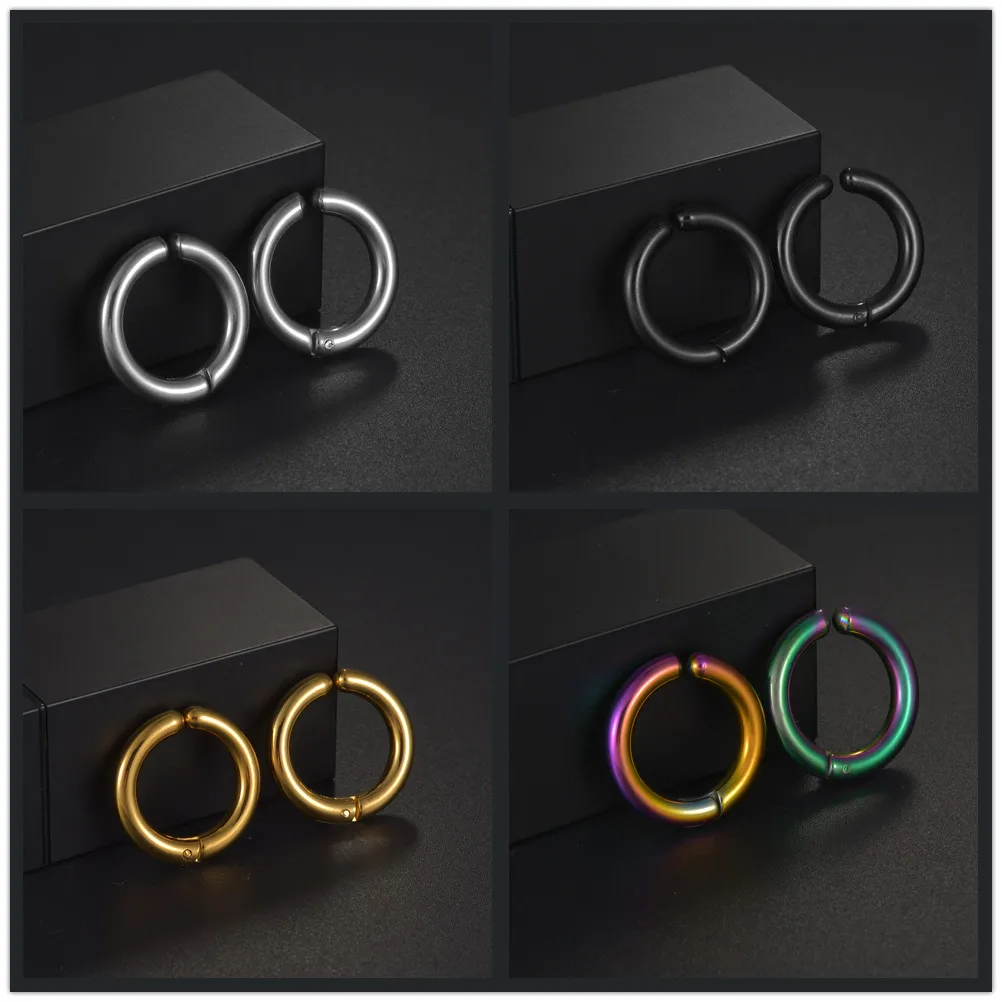 2Pcs/1Pair Stainless Steel Ear Clip Earrings For Women Man Non Piercing Round Ear Circle Fake Earrings Punk Simple Ear Jewelry