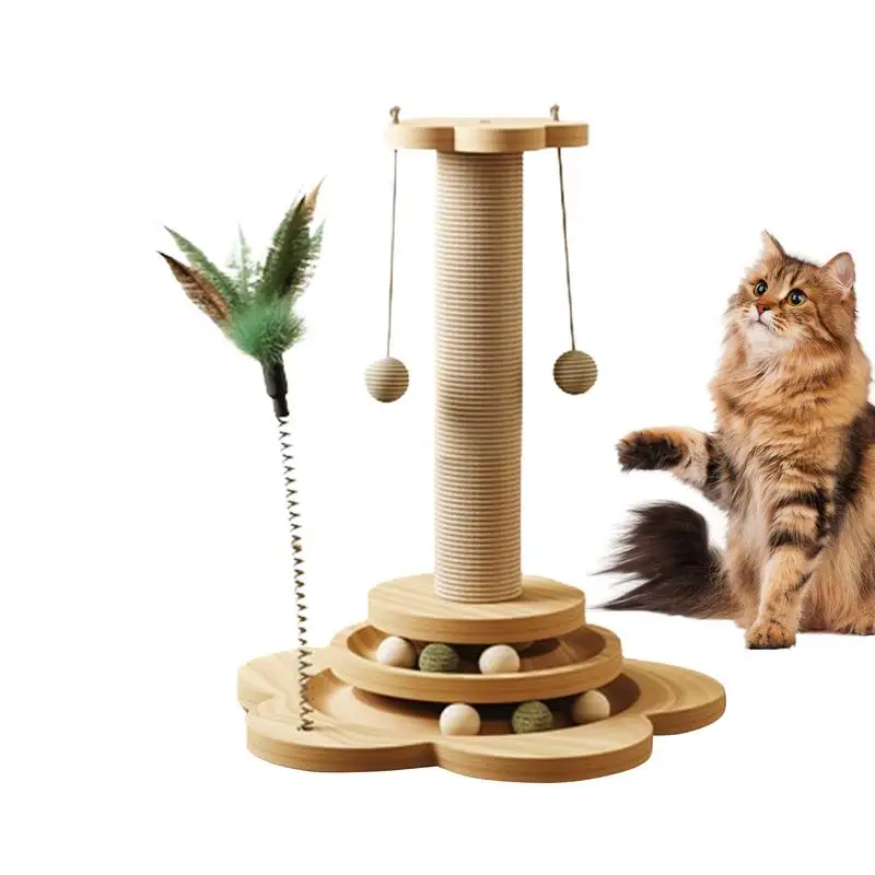 

Sisal Cat Scratching Post Scratcher Post With Cat Turntable and Dangle Sisal Ball Cat Supplies 4-In-1 Funny Cat Scratching Tree