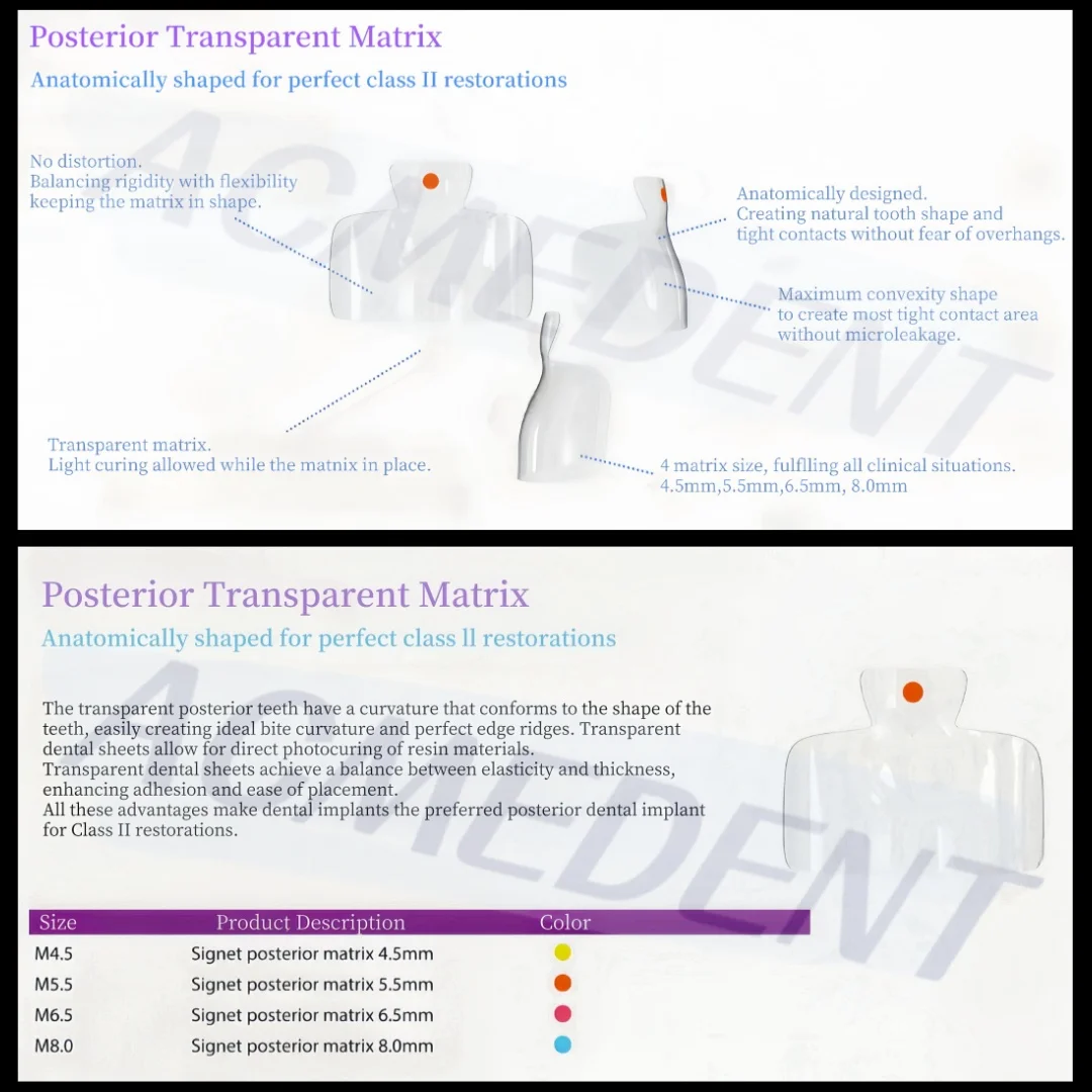 M4.5 Dental Posterior Transparent Matrix Clear Matrix BT Maxillary Matrices Contoured Similar BioClear Matrice Black Triangle