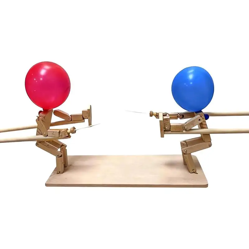 Wooden Fencing Puppets Balloon Bamboo Man Battle Party Game Fast-Paced Balloon Fight Fun Table Challenging Wood Game