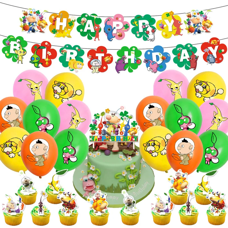 1 Set Game Pikmin Birthday Party Decorative Dinnerware Banner Cake Disposable Hanging Flag Balloons Baby Shower Decorations