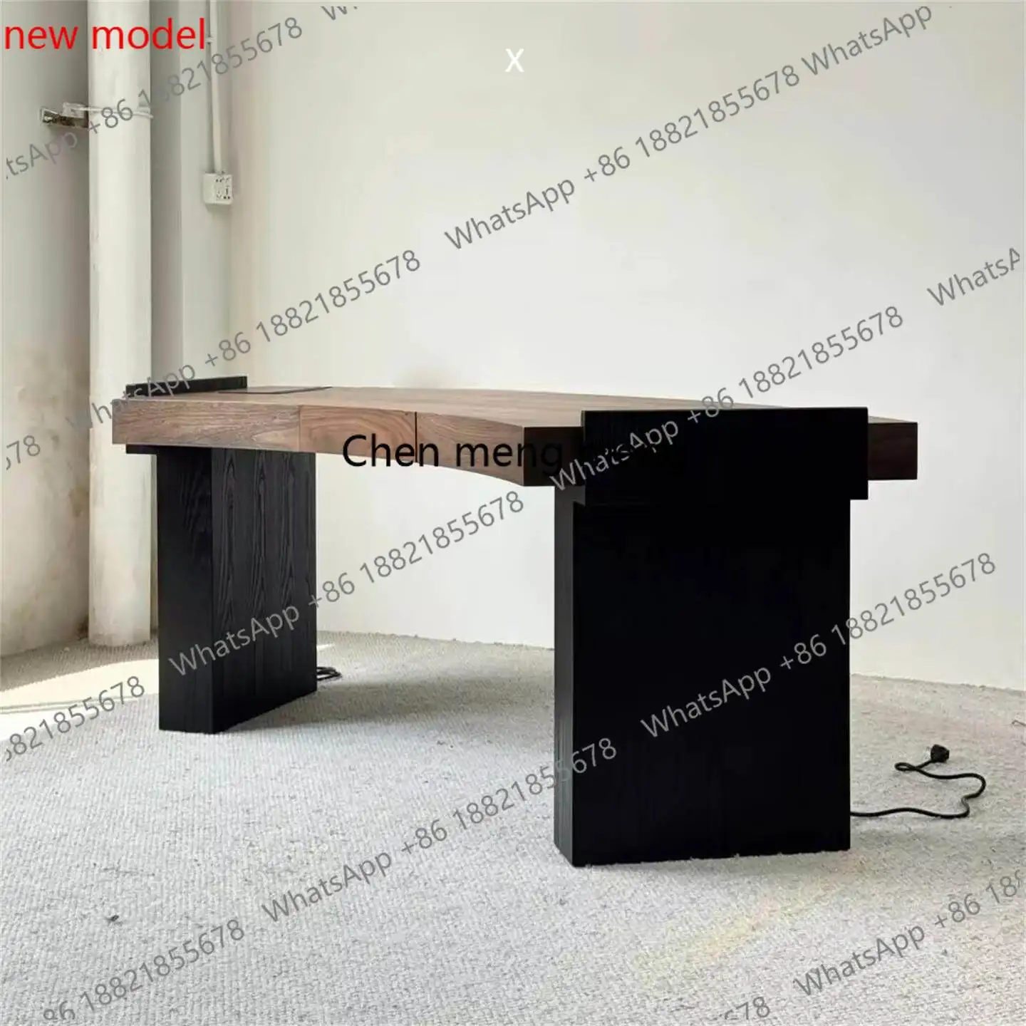 N138Medieval style solid wood desk for home use, high-end desk color matching curved writing desk study table