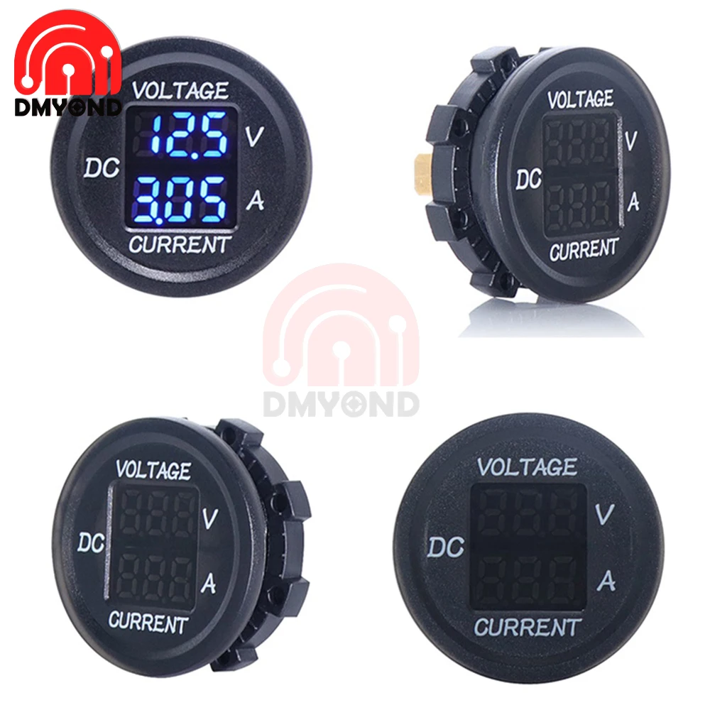 5V-48V Car Mini Waterproof Dual Voltage Meter 3-Digit Round LED Panel Digital Voltmeter Ammeter Tester Monitor Display Voltmeter