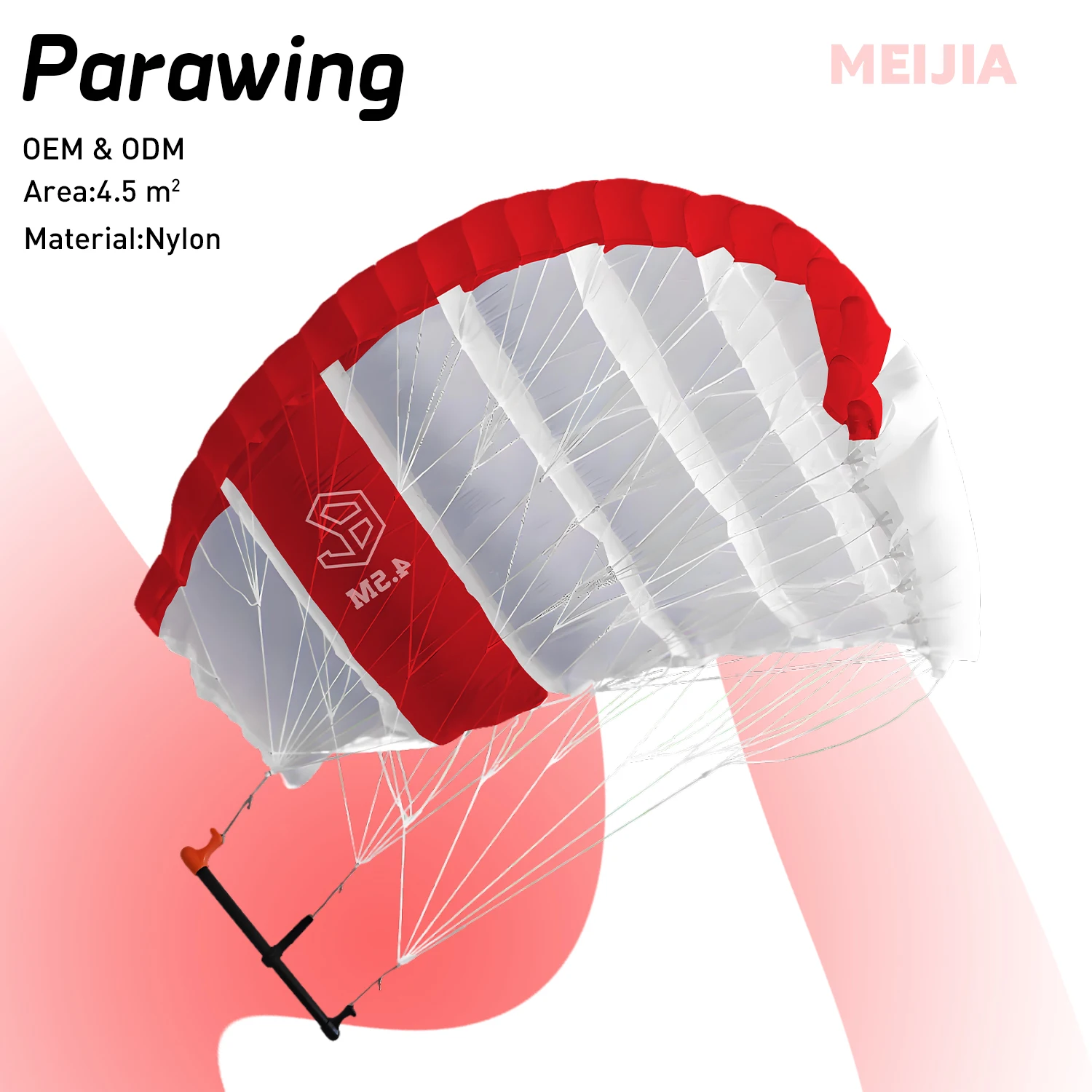 Red White GY 4.5M2 Parawing Kite with Pull Lines Lightweight Easy to Use Foil Surf Hydrofoil Board Downwind