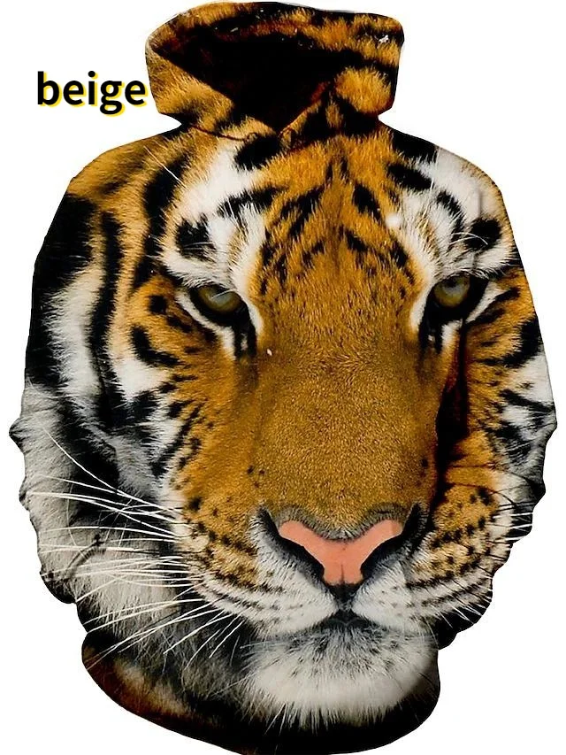 Sudaderas con capucha con estampado 3D de Tigre/León, jersey de manga larga, informal, a la moda