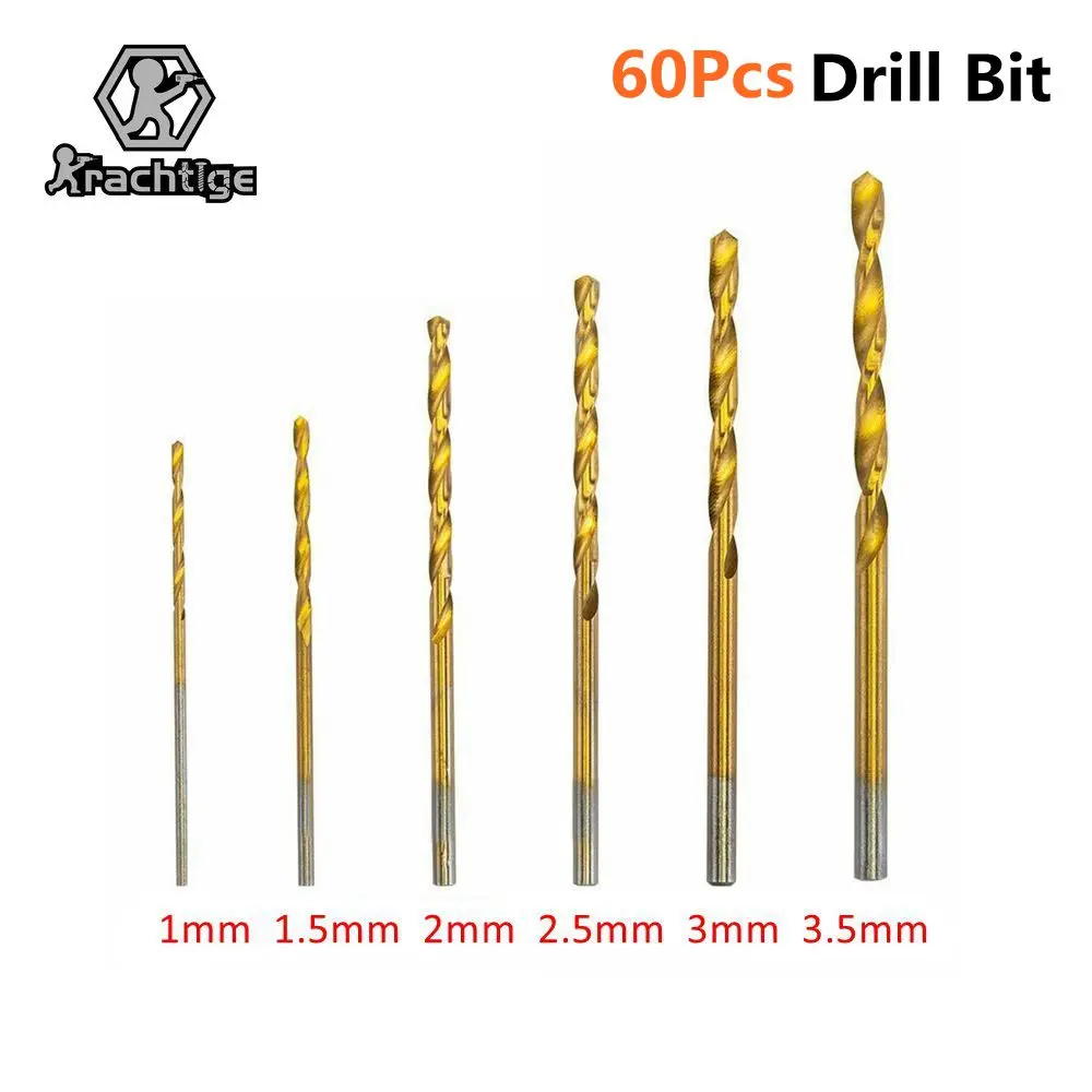 

60Pcs 1/1.5/2/2.5/3/3.5 mm Titanium Coated Drill Bit High Speed Steel Drill Bit Straight Shank Drill Twist Drill