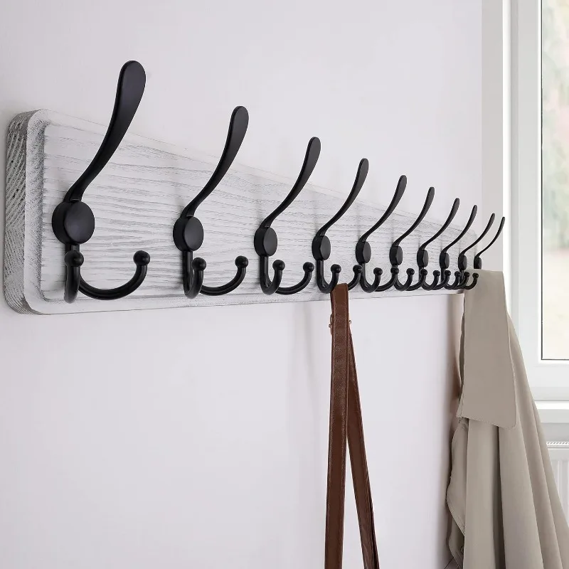 

Rustic Wooden Wall Coat Rack Heavy Duty 38.3" Long with 10 Triple Hooks for Hallway Entryway