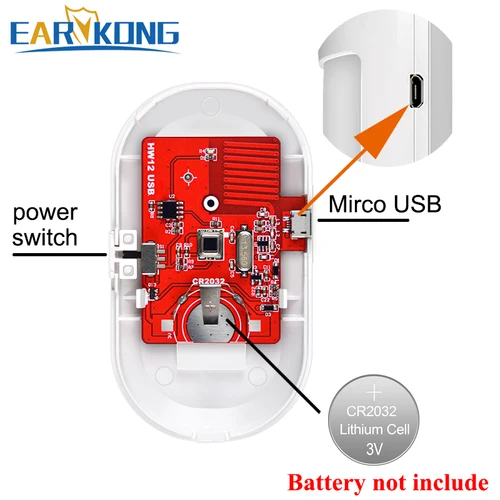 Imagen 2 del producto Detector de movimiento PIR inalámbrico, Sensor infrarrojo EV1527 de 433MHz, compatible con fuente de alimentación USB de 5V para sistema de alarma de seguridad antirrobo para el hogar