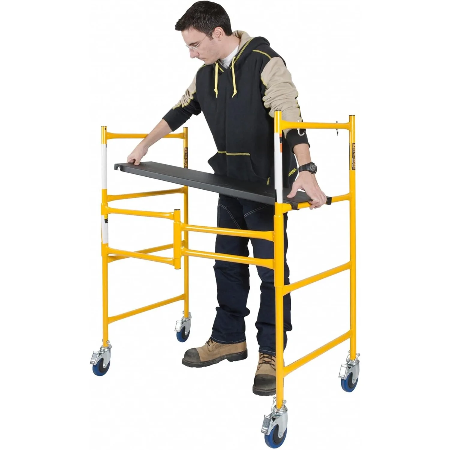 MetalTech steigerplatform, 9 ft bereik, capaciteit van 500 lbs met borgwielen, geel