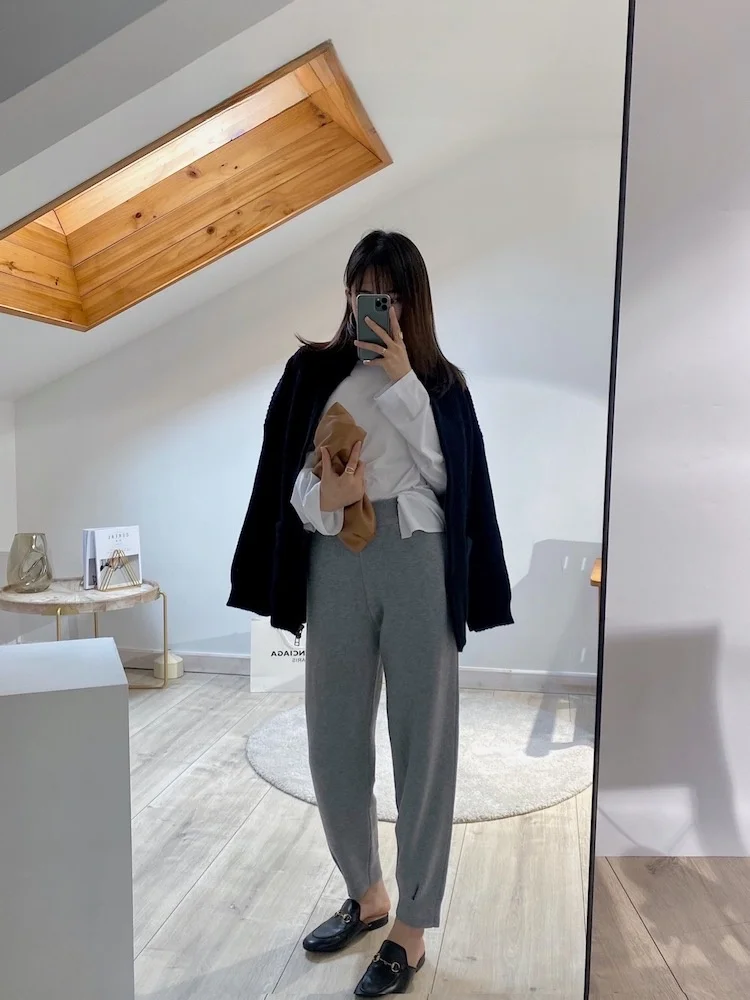 

Moizj High Waist Woolen Knitted Grandmother Pants Loose Cuffed Casual Carrot Pants Women's plus Size Comfortable Long Trousers