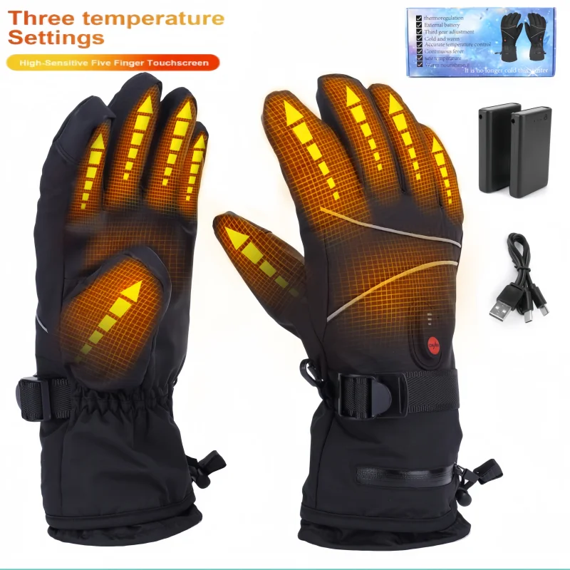 Electric Heating Gloves Windproof Waterproof Touchscreen Thermal Gloves Winter Warm Heated Motorcycle Gloves For Sports Hiking C