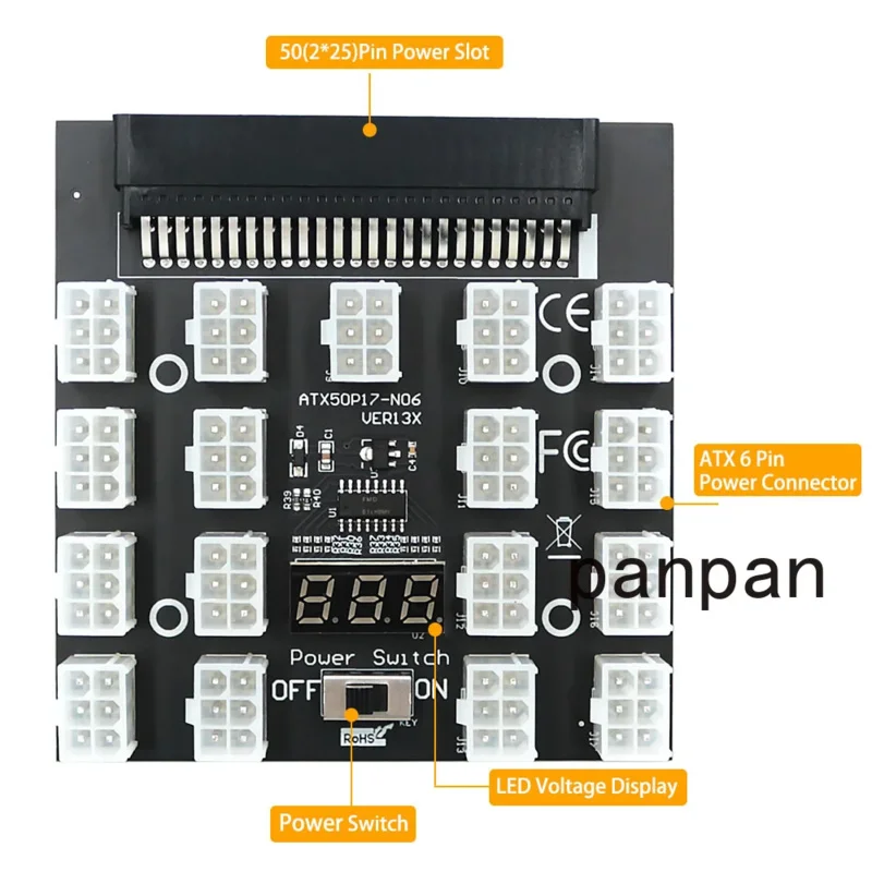 PCI-E 12V 50Pin to ATX 17 x 6Pin Power Supply Server Adapter Breakout Board for DELL 750W 1100W 1600W 2000W 2400W PSU GPU Mining