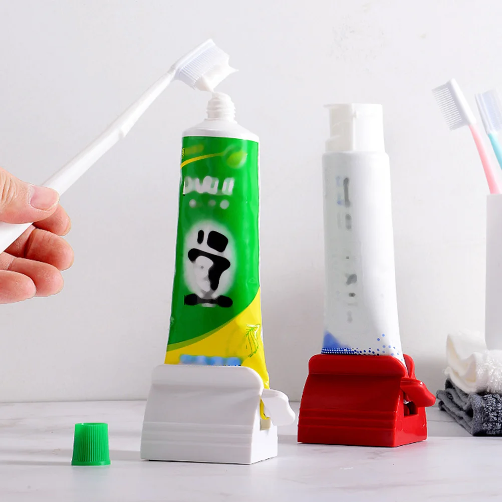 

2 pcs Tube Squeezer Thicken Base Plastic Squeezer For Toothpaste Dispenser Bathroom Organizer Compact Storage Red White