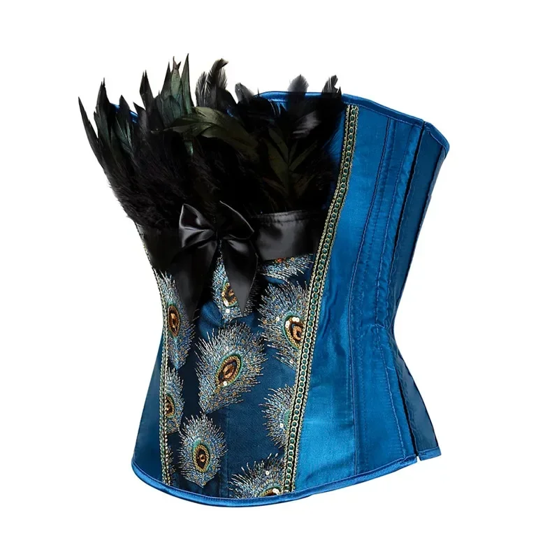 Corsets for Women Top Gothic Peacock Feather Corsage Steampunk Vintage Sexy Overbust Bustier Burlesque Carnival Party Clubwear