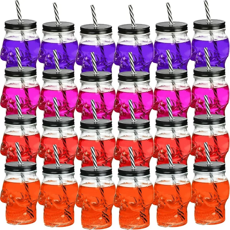 

24 шт. Хэллоуин Череп Мейсон Банка Прозрачный Стеклянный Стакан 16 Унций Хэллоуин Стакани для Питья с Крышкой Прозрачные Стеклянные Стаканчики с Черепом Дези