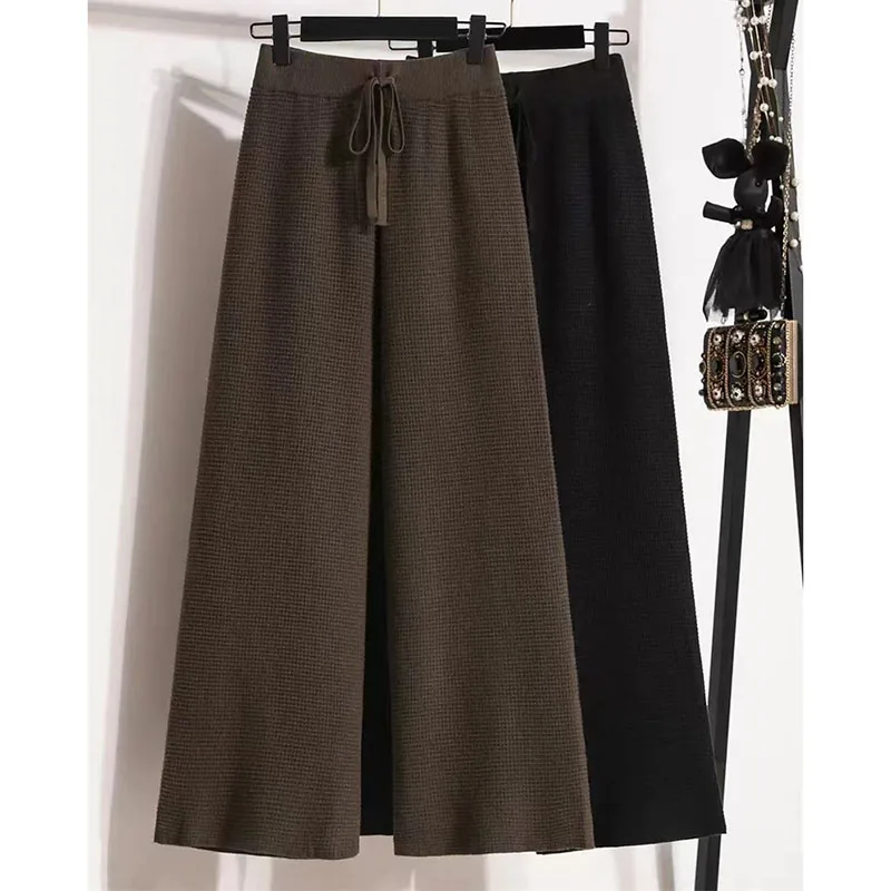 Korean Women High-end Straight-leg Pantalons Autumn Female Large Size 4XL Loose Trousers Winter Ladies Patchwork Wide-leg Pants