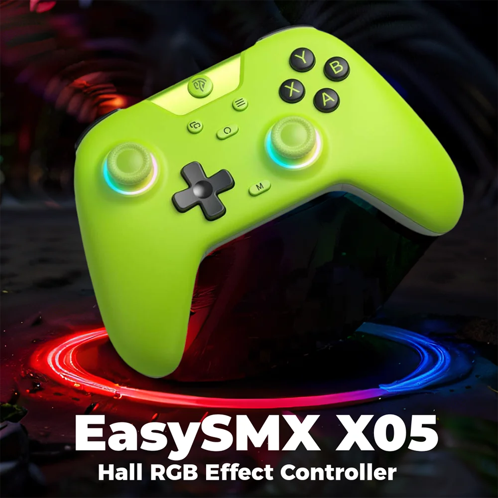 

EasySMX X05 Wireless Gamepad RGB Gaming Controller Compatible with PC/Switch/Phone/Steam Gamers, Turbo Function, Hall Effect