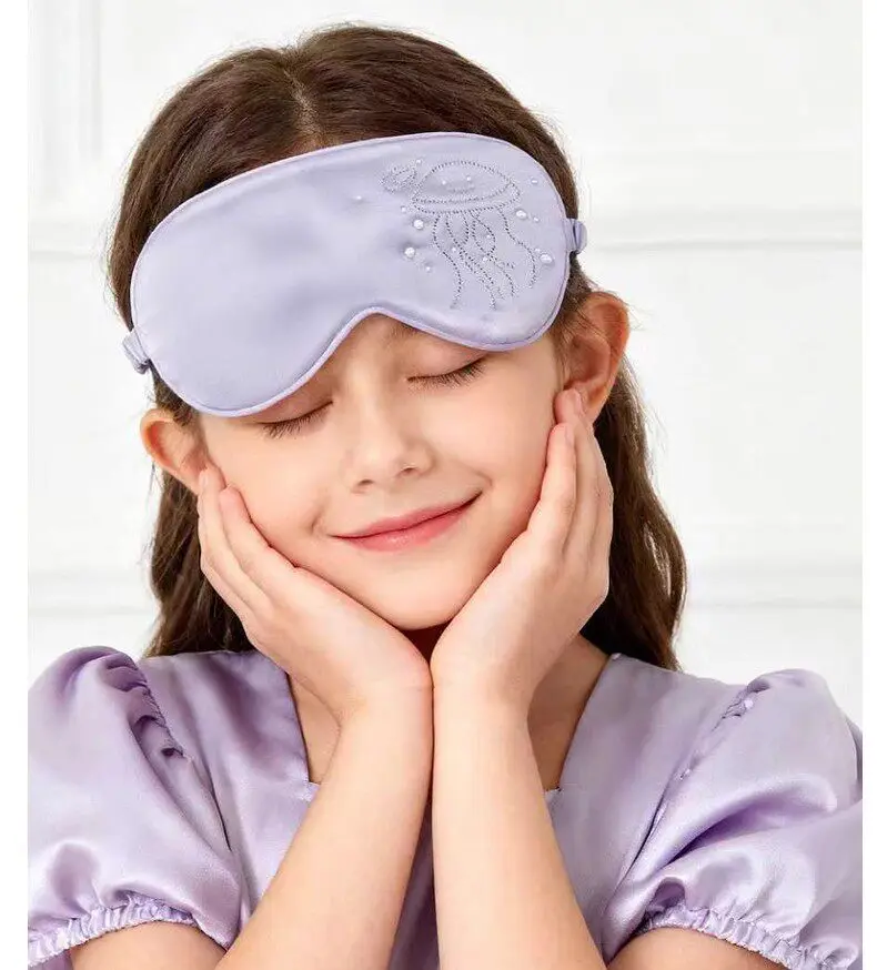 Aisha 100% 6A Moerbeizijde Kinderslaapmasker voor kinderen Tieners Oogmasker Schaduwgevende zachte ademende blinddoek met strassborduurwerk
