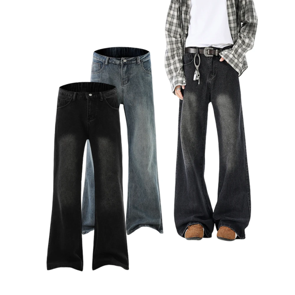 سراويل دينم غير رسمية مغسولة متعددة الجيوب واسعة الساق لخريف 2025 نمط جديد فضفاض غير رسمي ريترو مستقيم الساق سراويل طويلة للرجال #1