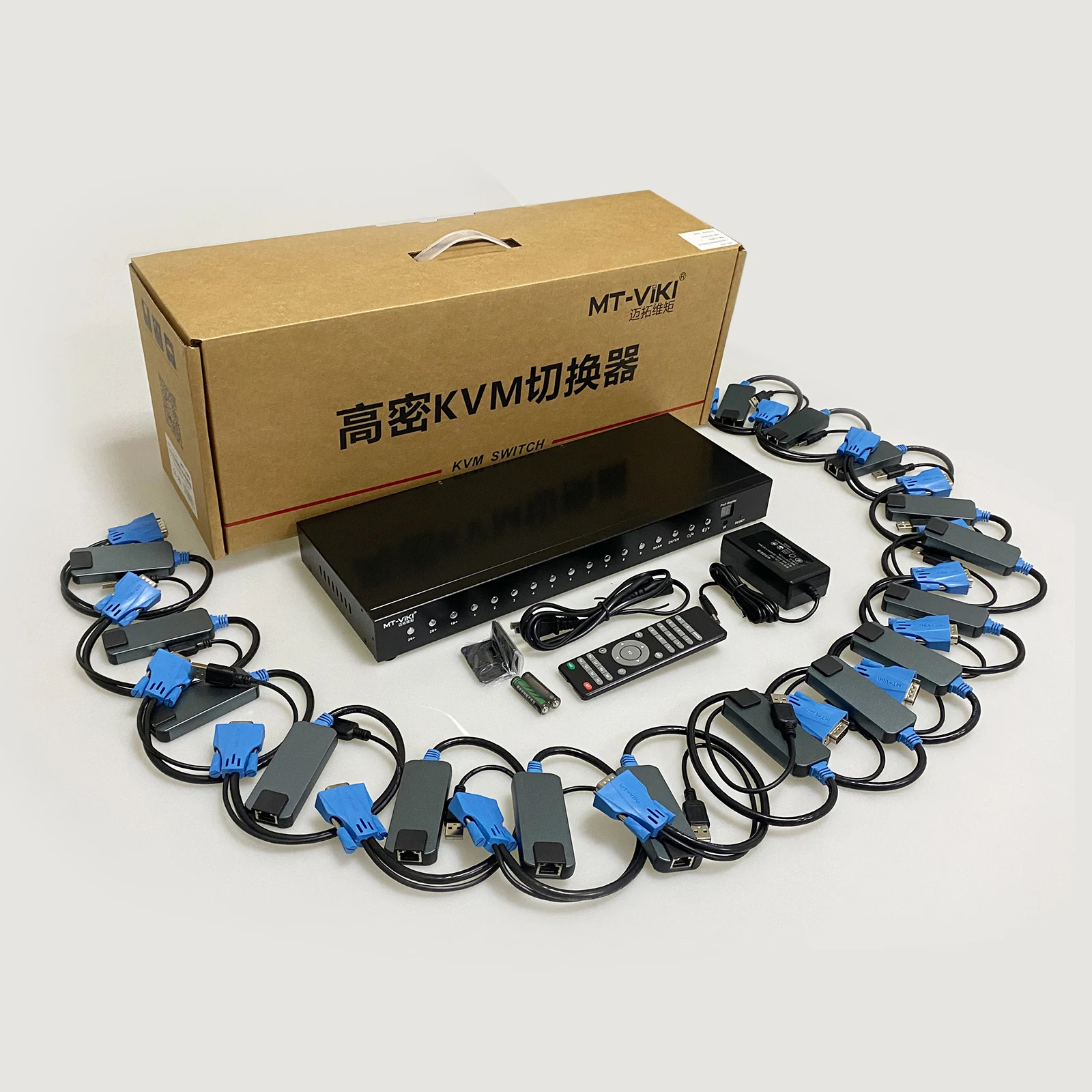 16-Port KVM Ethernet switch + VGA to RJ45 adapter, 1U rack expander KVM switch console, via 5e 6 Class 7 LAN port