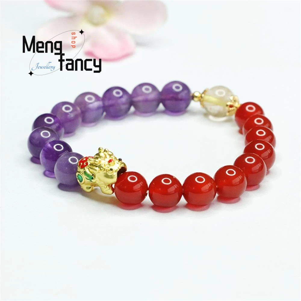 Natural Nine Purple Fire Multi-Precious Crystal Red Agate Bracelet Exquisite Elegant High-grade Luxury Fashion Jewelry Souvenir