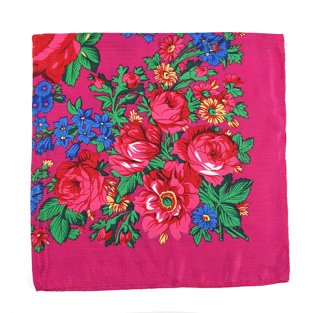 Foulard Carré Russe en Fil localité et Argenté pour Femme, Châle de Luxe à Imprimé Floral, 21 ème, Mouchoir, 110x110cm