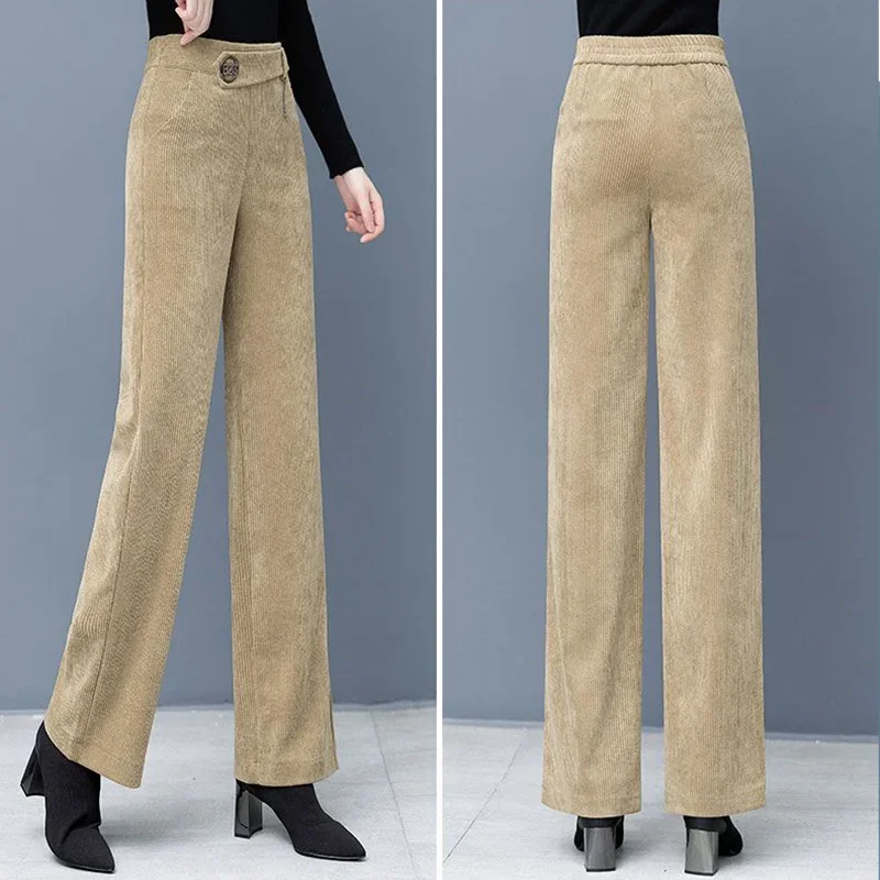 

Fashion Velvet Baggy Pantalon Elegant Winter Thick Corduroy Pants Women Office Work Warm Elastic High Waist Wide Leg Pant Z14