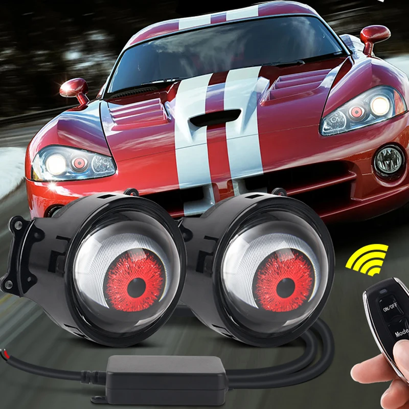 

3 Inch Car Devil Eyes Lens Lights 12-36V Demon Red Eye Dynamic Headlight Assembly With Remote Control Auto Retrofit Accessorie